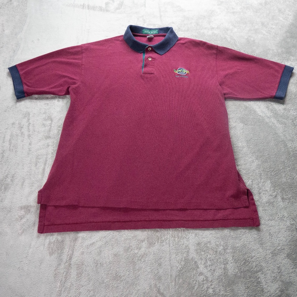 Vintage Hard Rock Cafe San Antonio Outer Banks Large Red Blue Polo Shirt